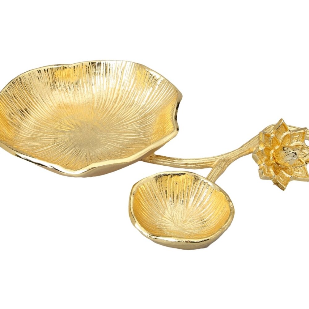 Classic Touch Gold Chip and Dip Bowl with Lotus Flower Design - Gold
